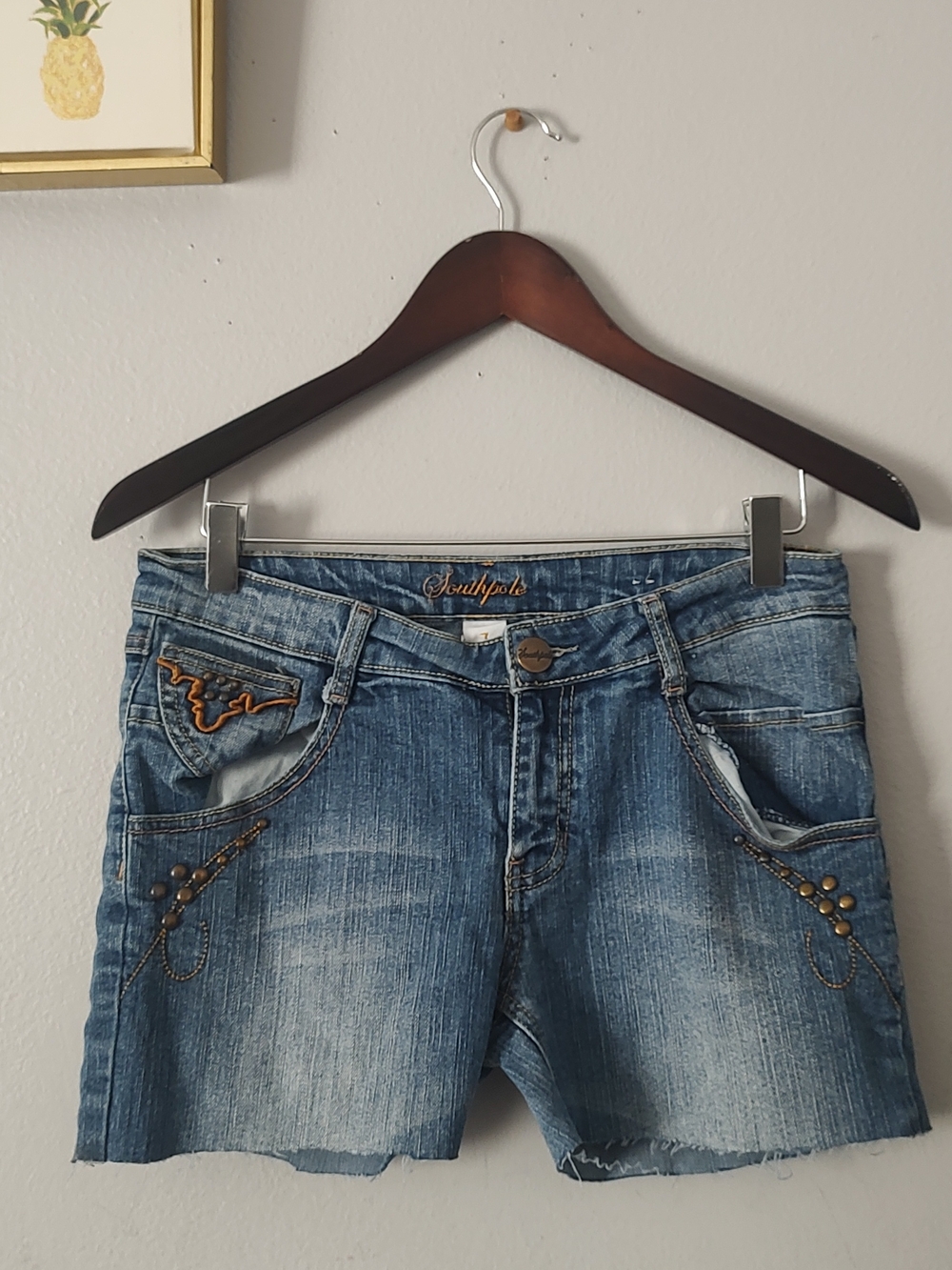 South Pole Women's Medium Blue Denim Cutoff Shorts with Stud Details